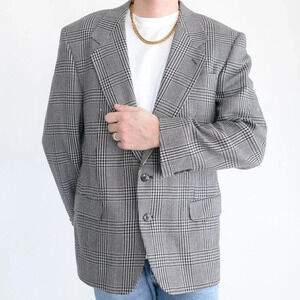 Vintage Moores Grey & Black Houndstooth 100% Wool  Double Button Blazer - Sz 42
